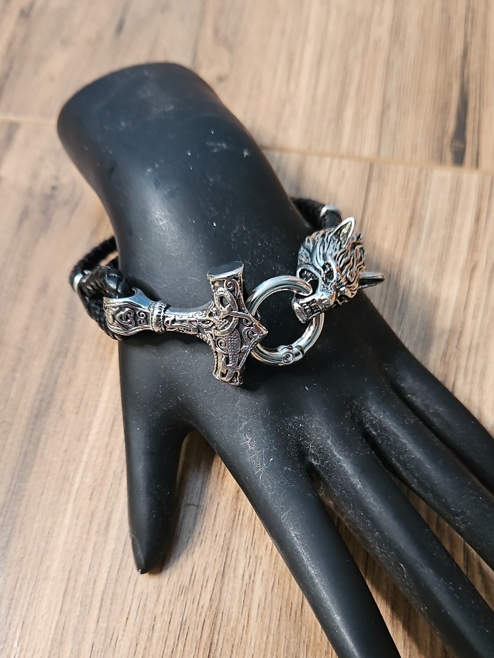 Silver Viking Wolf Head Leather Bracelet Punk Gothcore